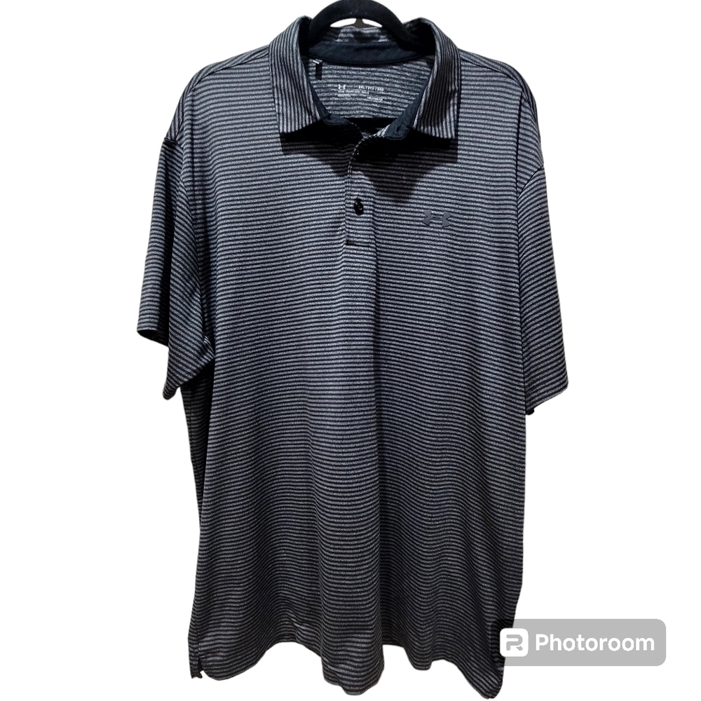 2XL Heatgear Gray Stripes Golf Polo Shirt Contemporary